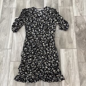 Veronica Beard Josephine Ruched Floral Mini Dress Women’s Sz 6 Black Blue Silk